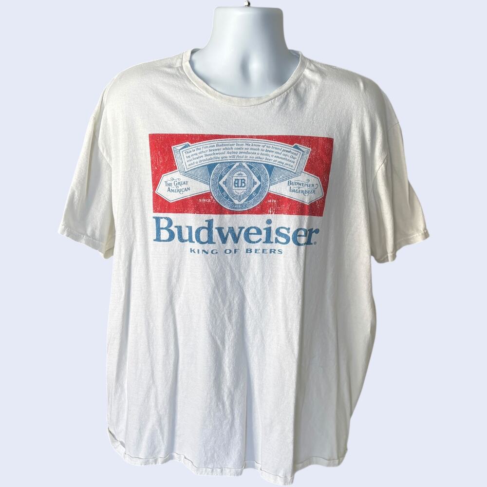 Budweiser King of Beers Graphic T-Shirt 2XL White Classic Logo